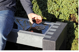 Solar-powered Smart bench 6180 for wireless phone charging. 