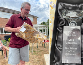 Mick receiving his retirement gifts