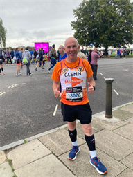 Finance Director Glenn Aston at the finish line of the London Marathon