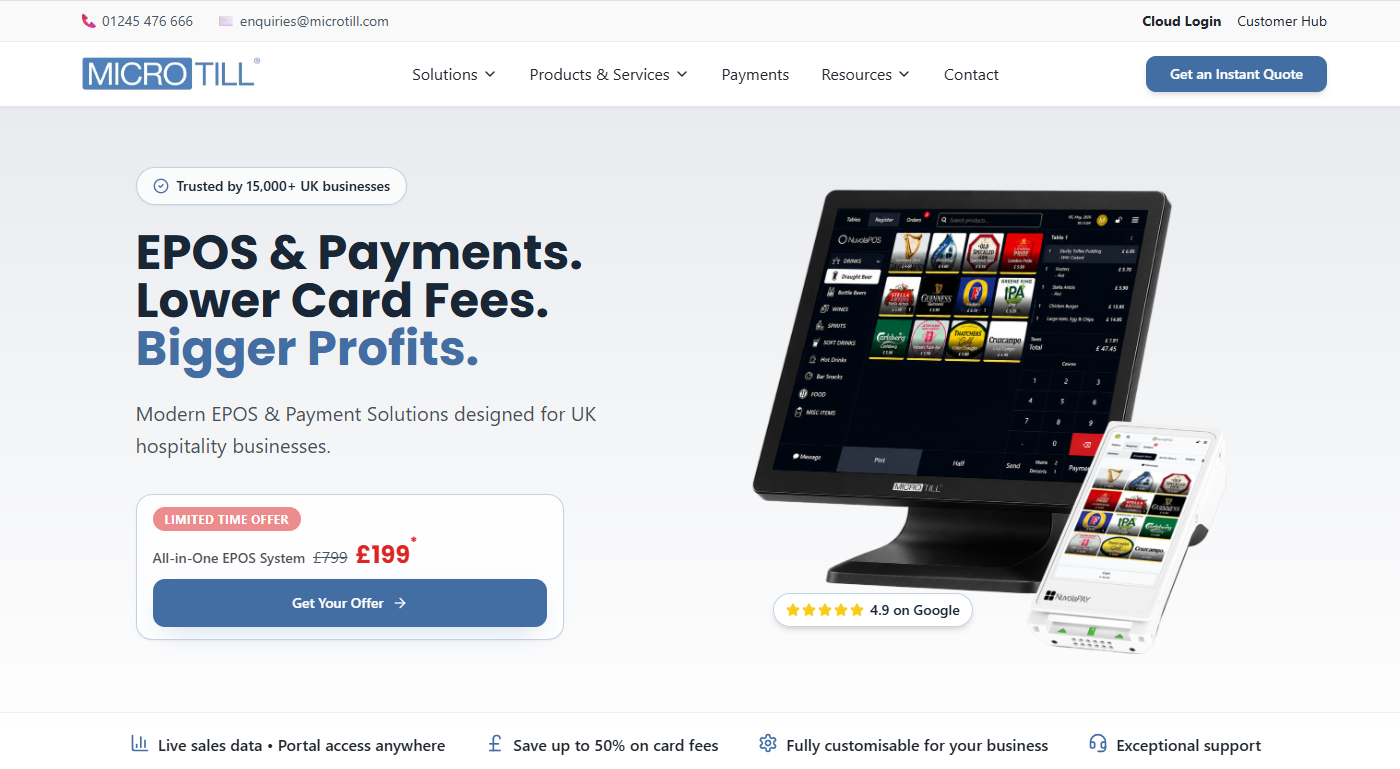 Microtill website, EPOS and card payment solutions