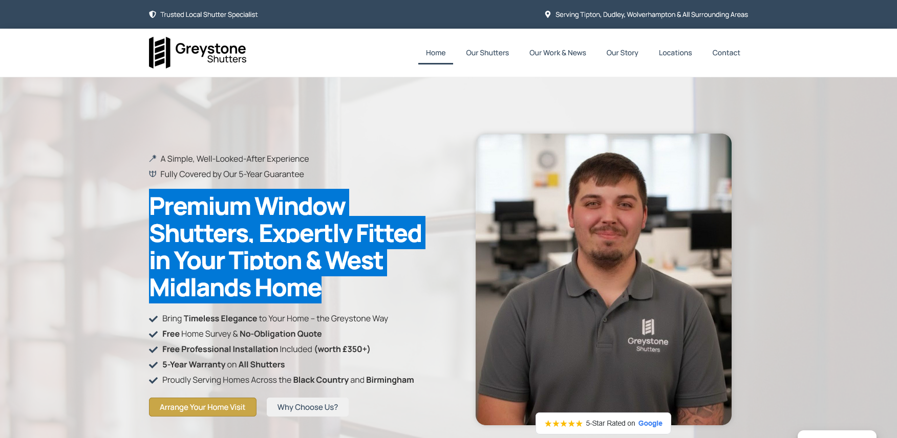 Greystone Shutters Website Screenshot 001
