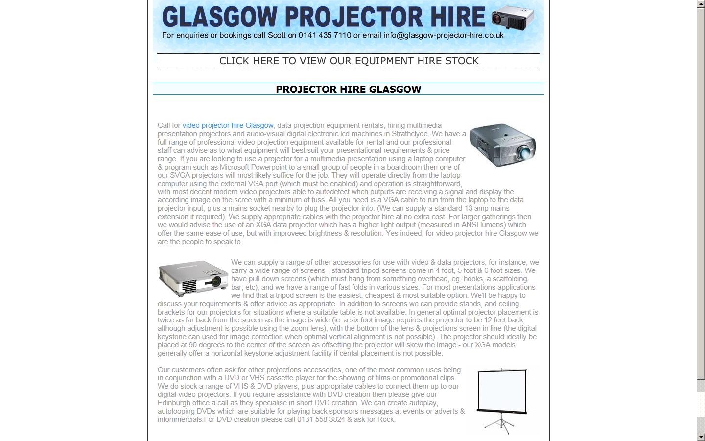 Glasgow Projector Hire Website