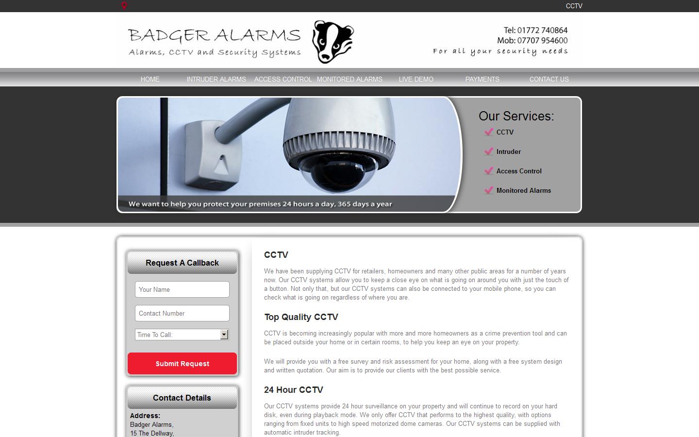 Badger Alarms & Security Systems Website