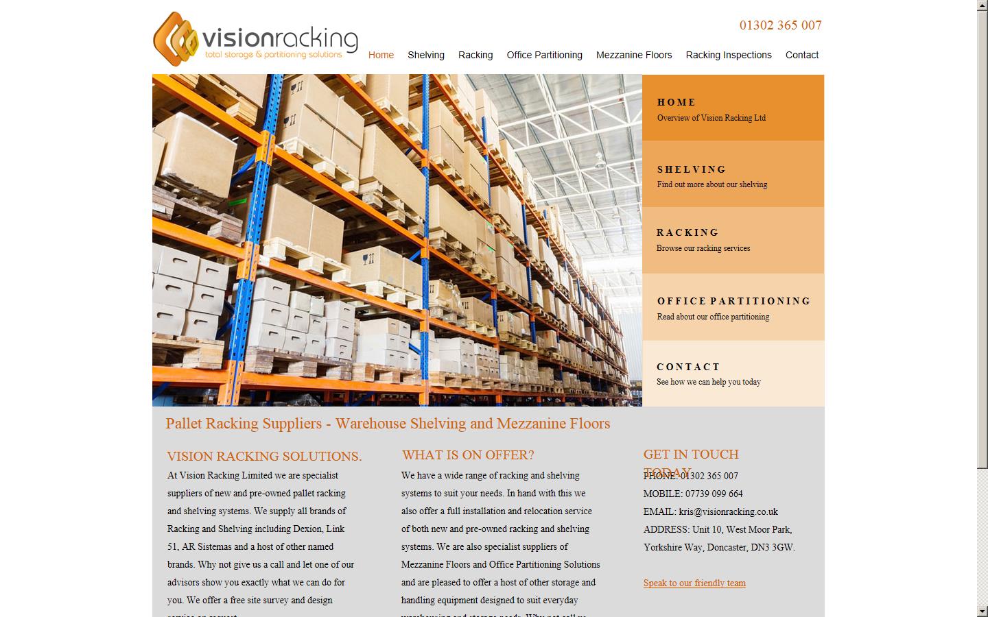 Vision Racking Ltd Website