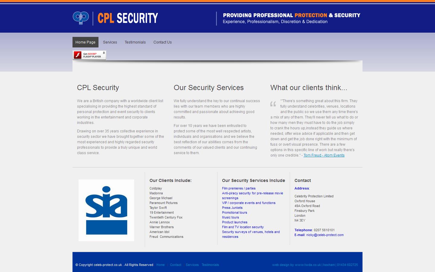 Celebrity Protection Ltd Website
