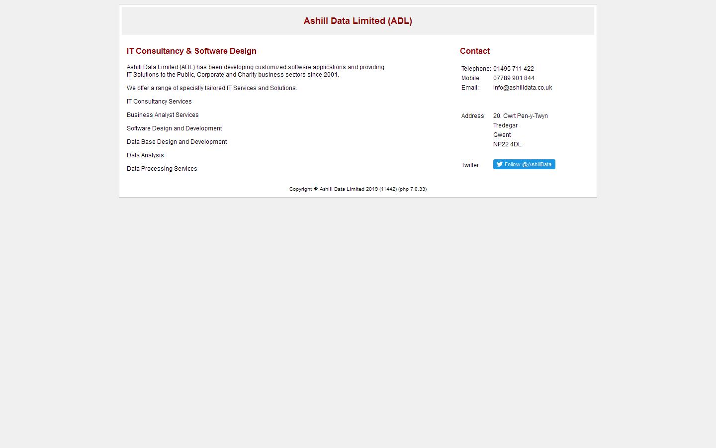 Ashill Data Ltd Website