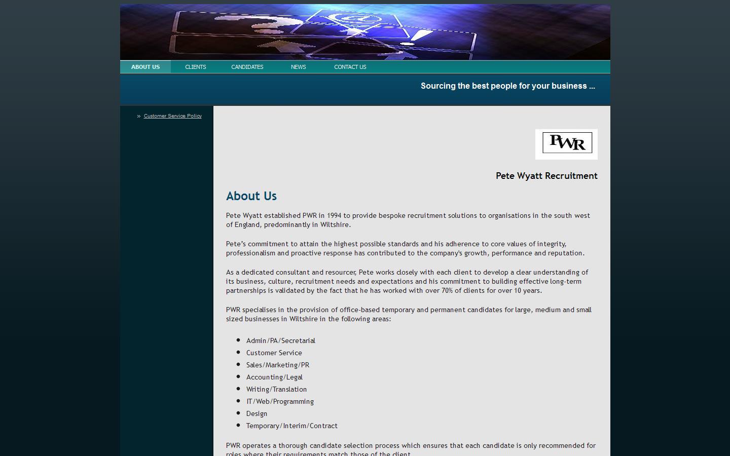 Pete Wyatt Recruitment Ltd Website