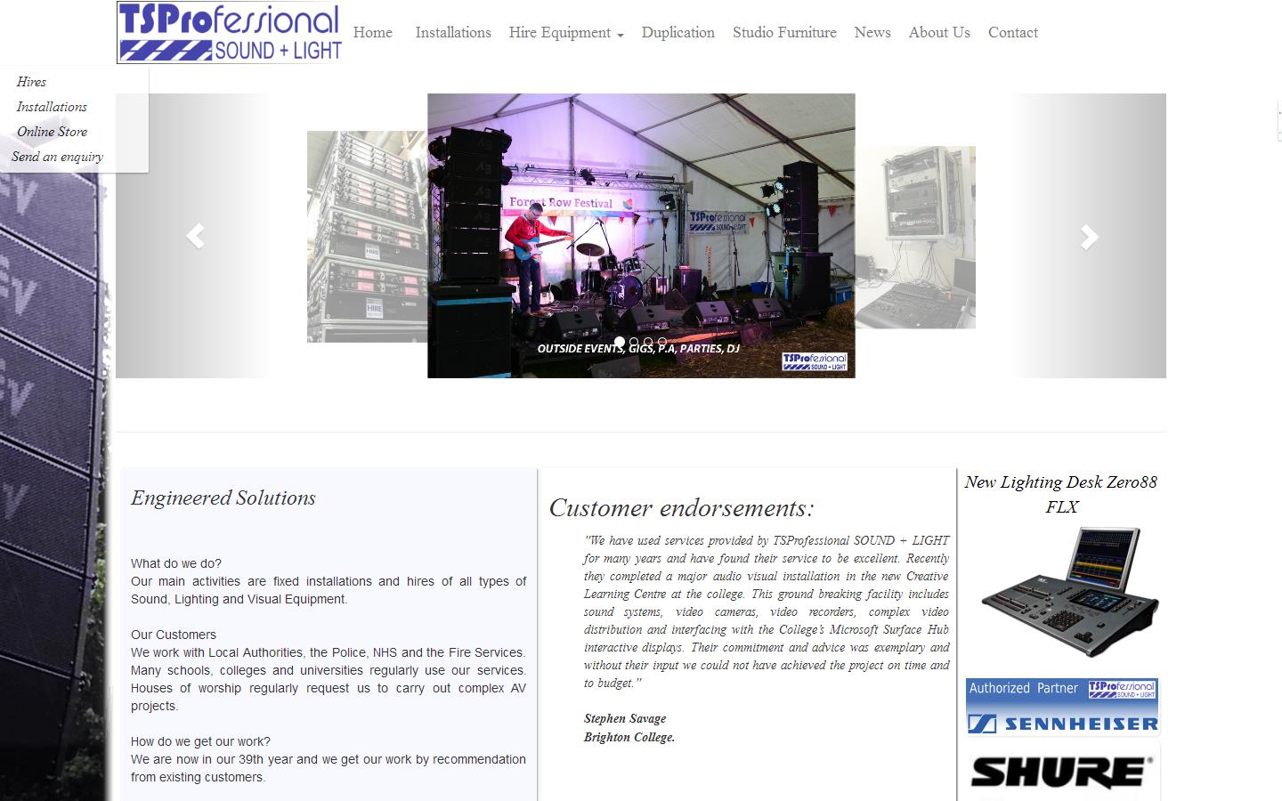 T S Professional Sound & Light Website