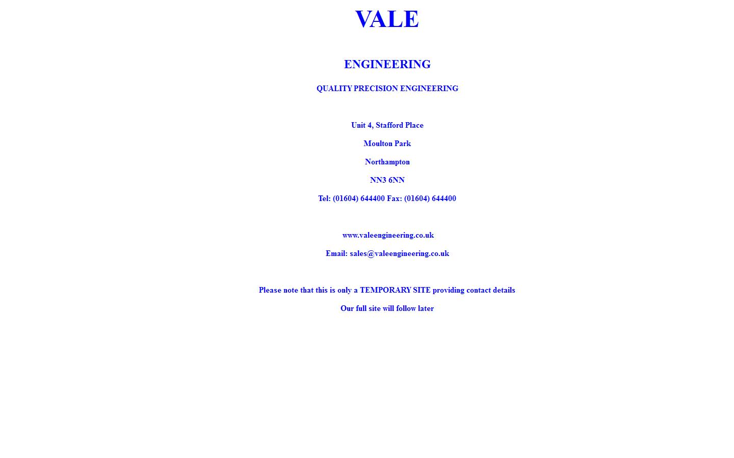 Vale Engineering Website