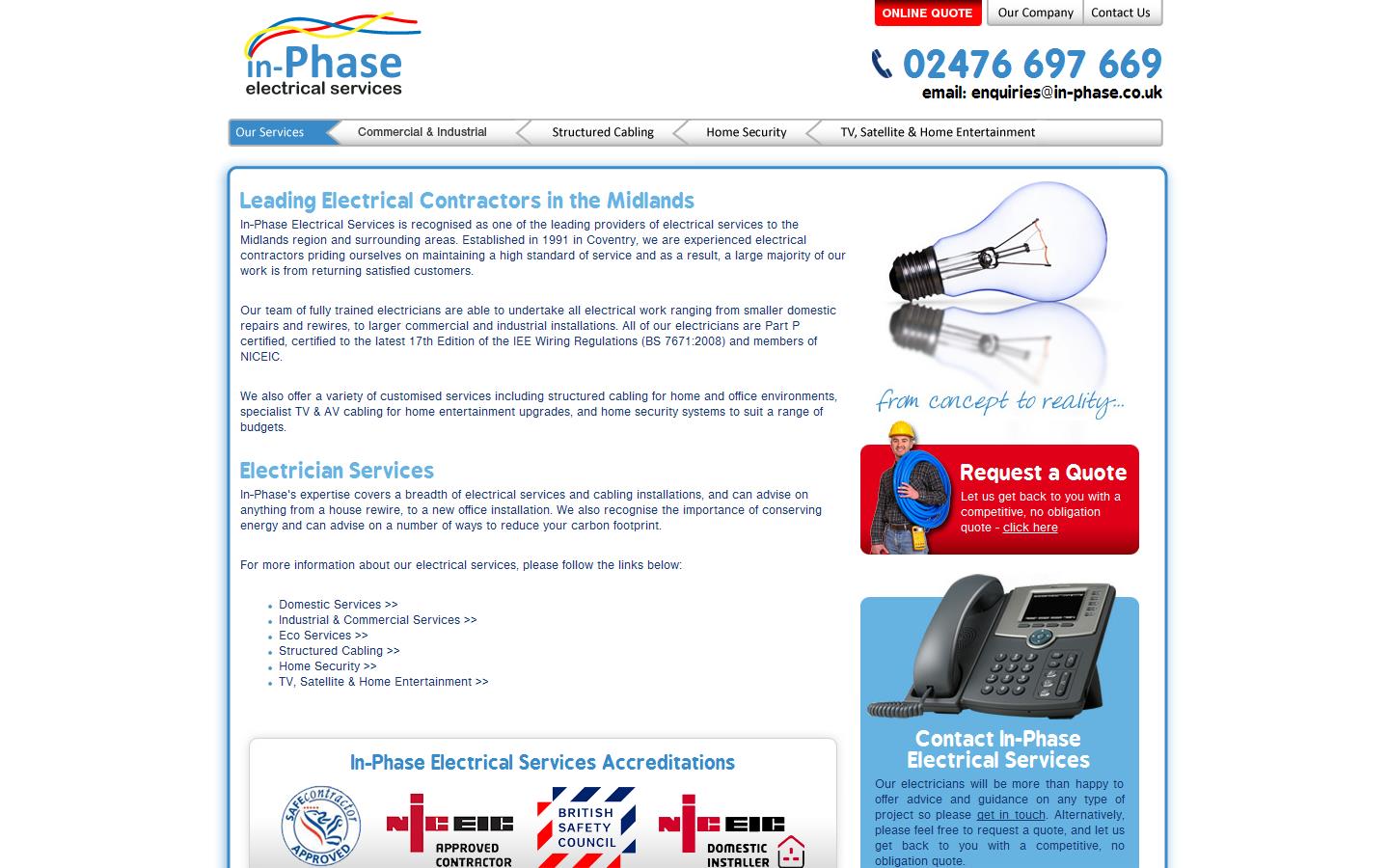 In Phase Electrical Services Website