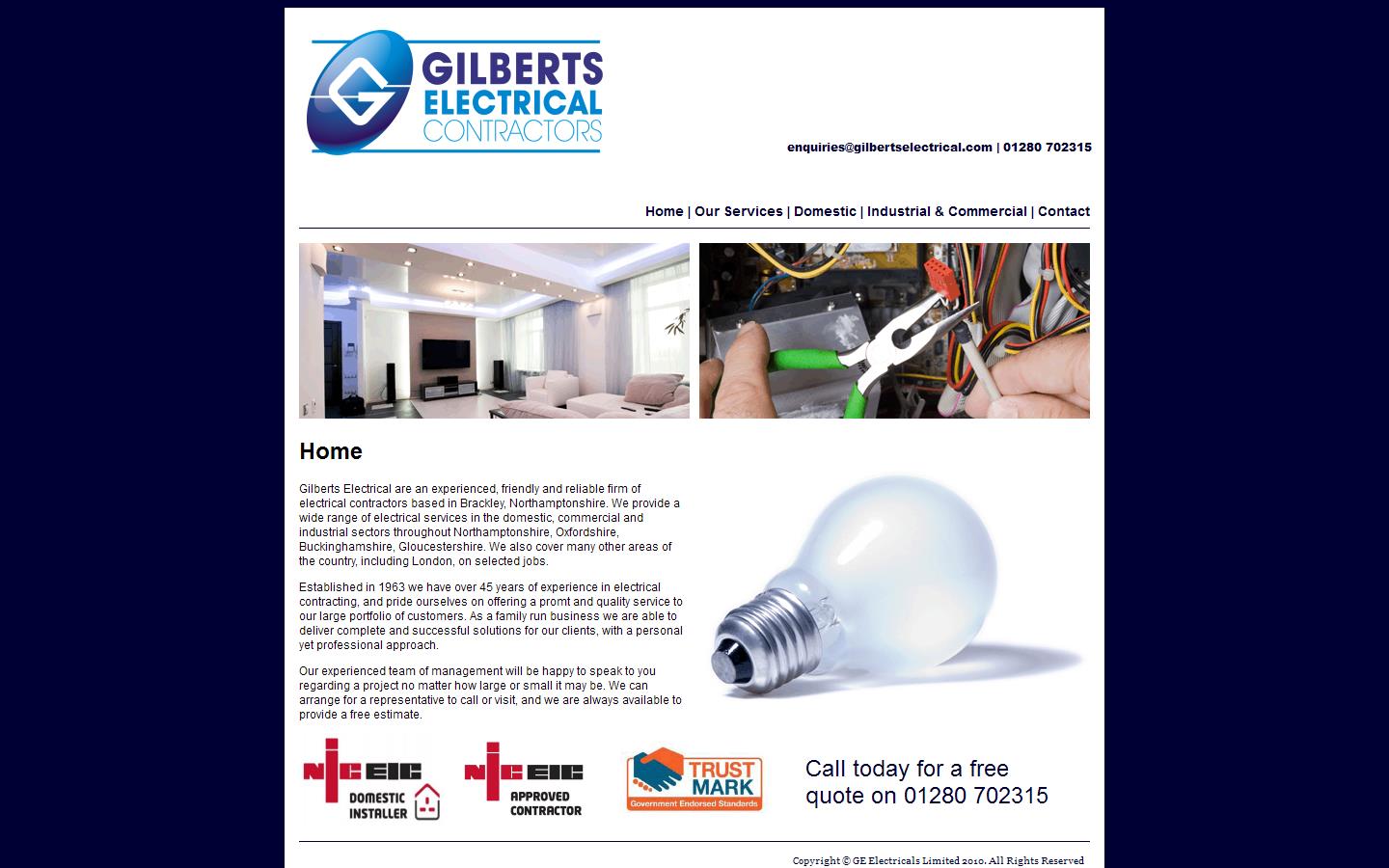 Gilberts Electrical Contractors Website