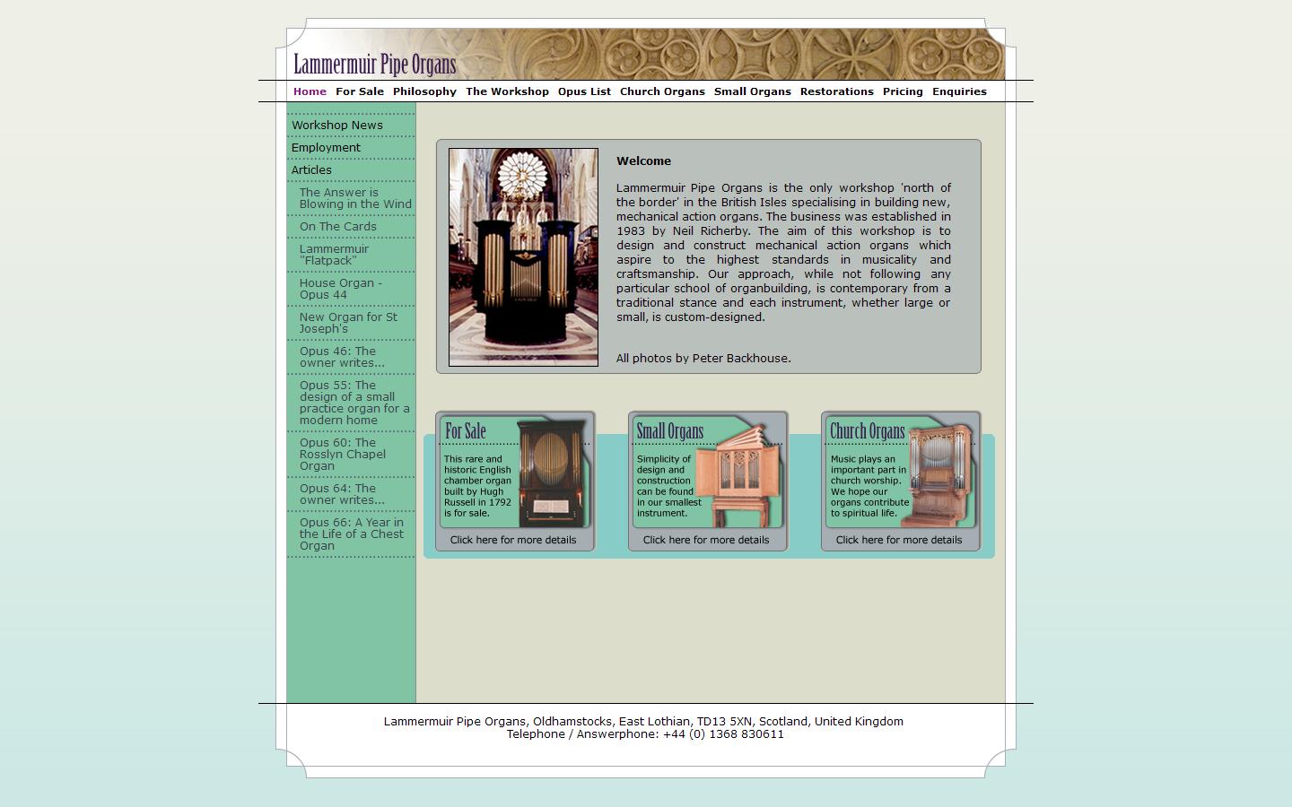 Lammermuir Pipe Organs Website
