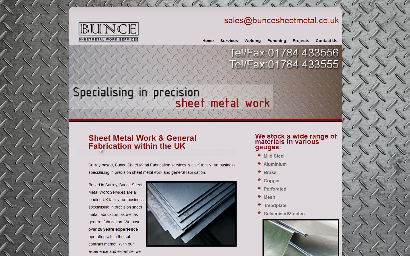 Bunce Sheetmetal Work Services Website