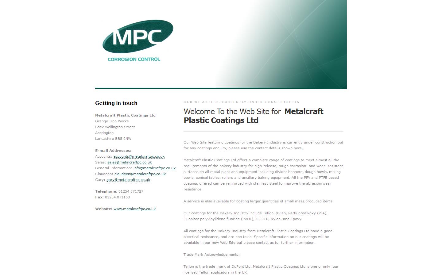 Metalcraft Plastic Coatings Ltd Website