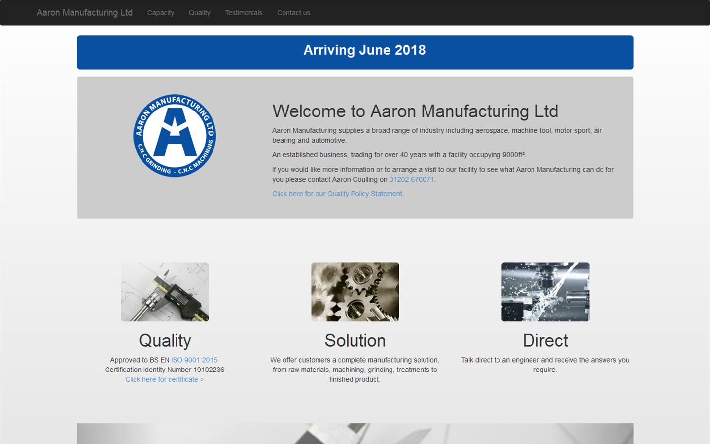 Aaron Manufacturing Ltd Website