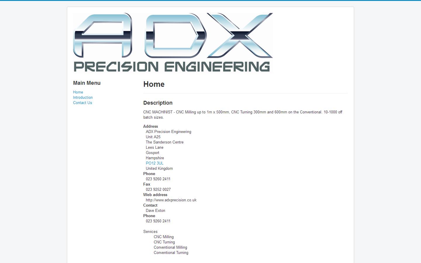 A D X Precision Engineering Website