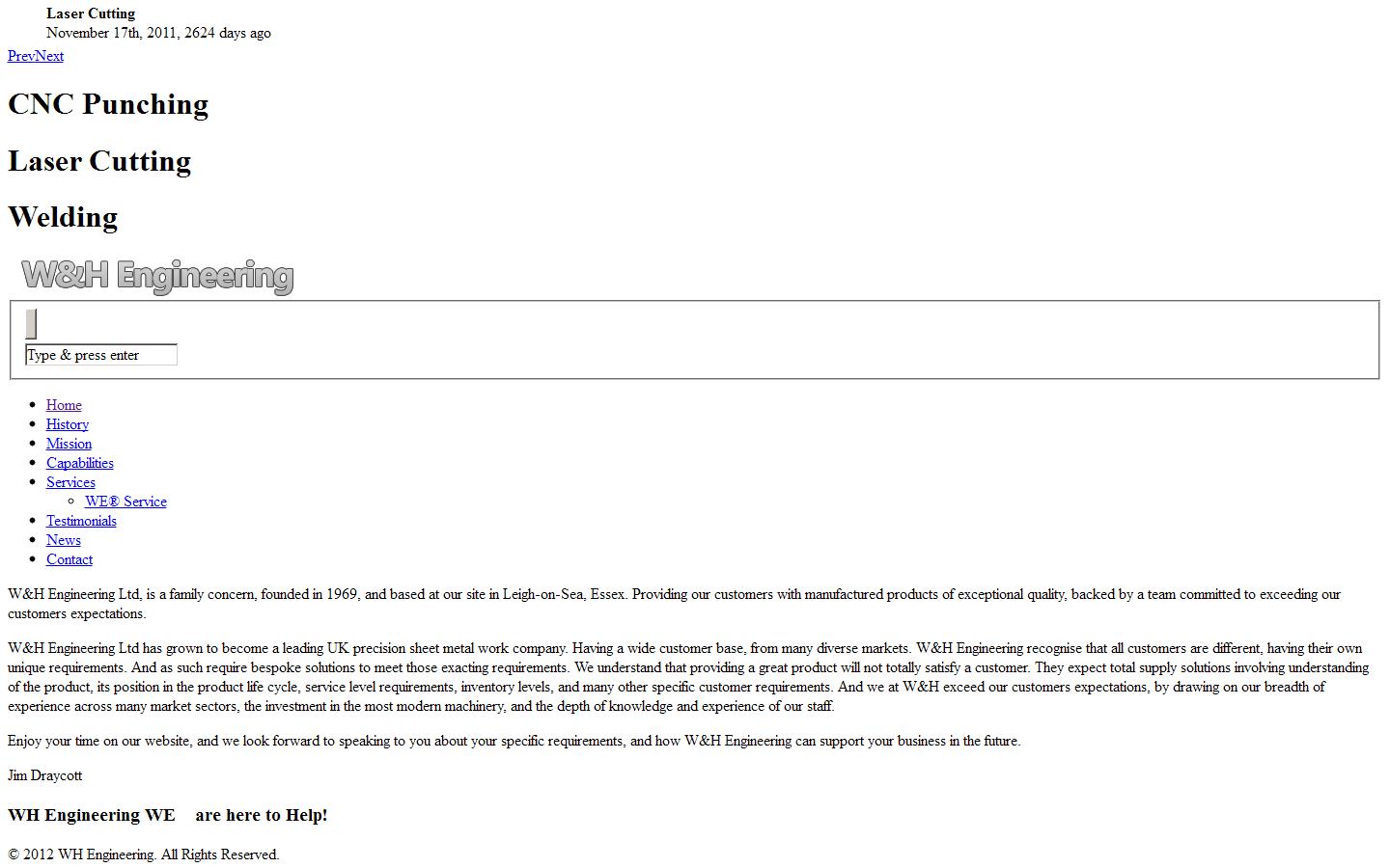 W & H Engineering Website