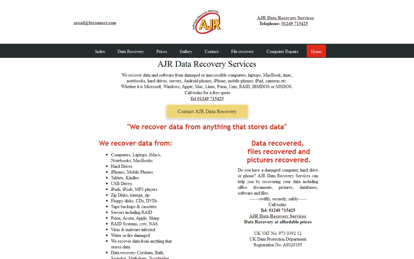 AJR Data Recovery Services Website