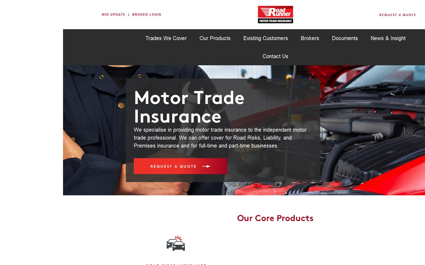 Road Runner Motor Trade Insurance Website