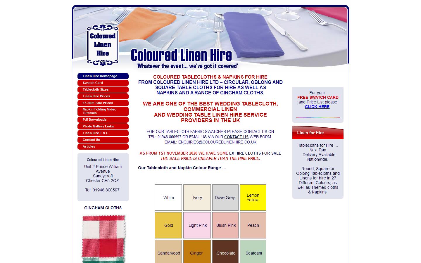 Coloured Linen Hire Website