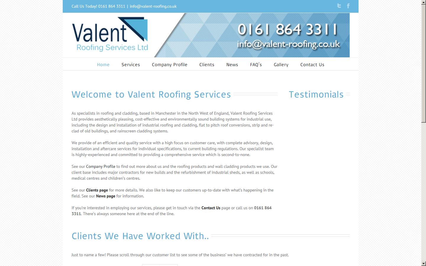 Valent Roofing & Cladding Contractors Website
