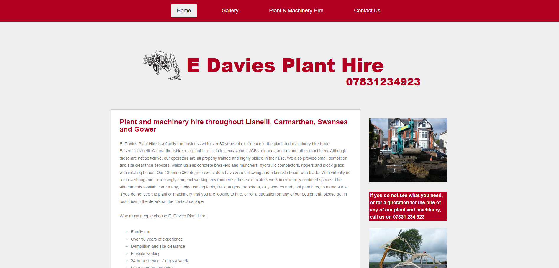 E Davies Plant Hire Website