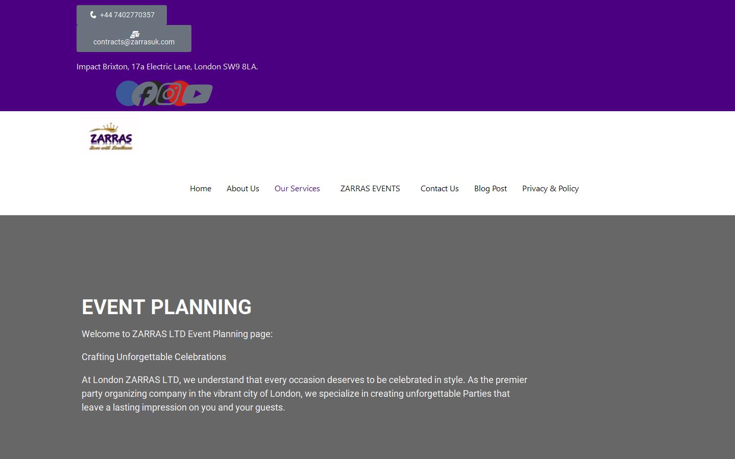 London Event Planning Company Website