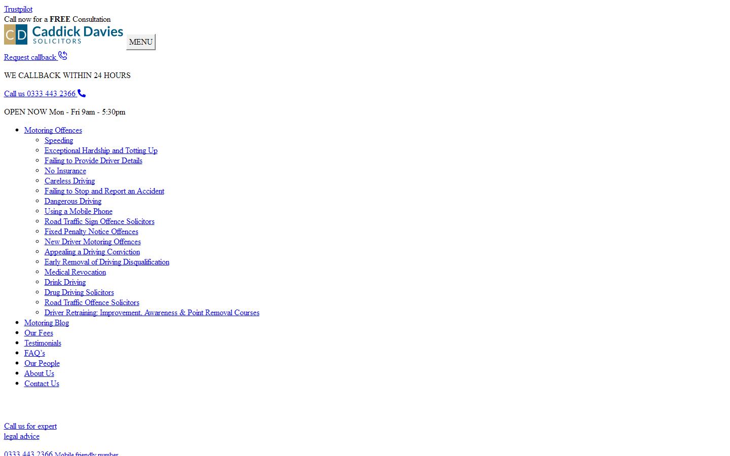 Caddick Davies Motoring Solicitors Website