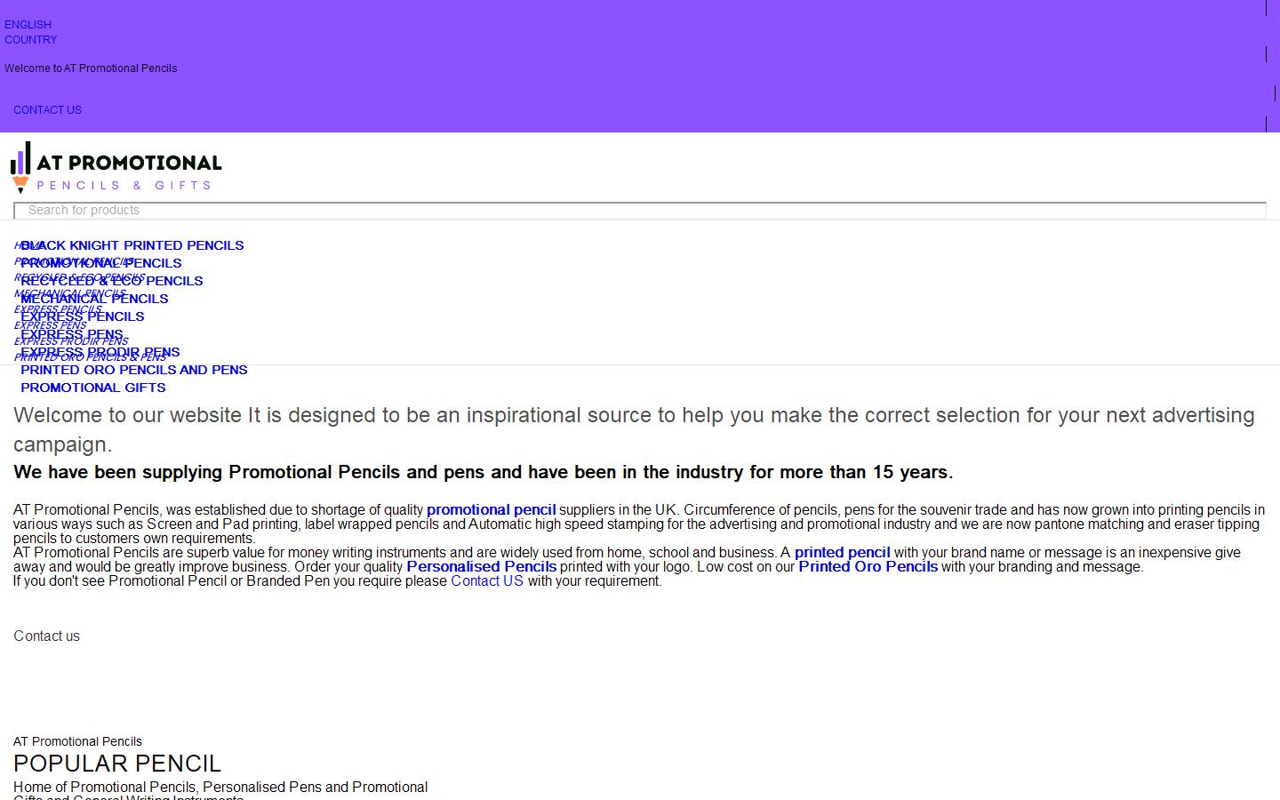 AT Promotional Pencils Website