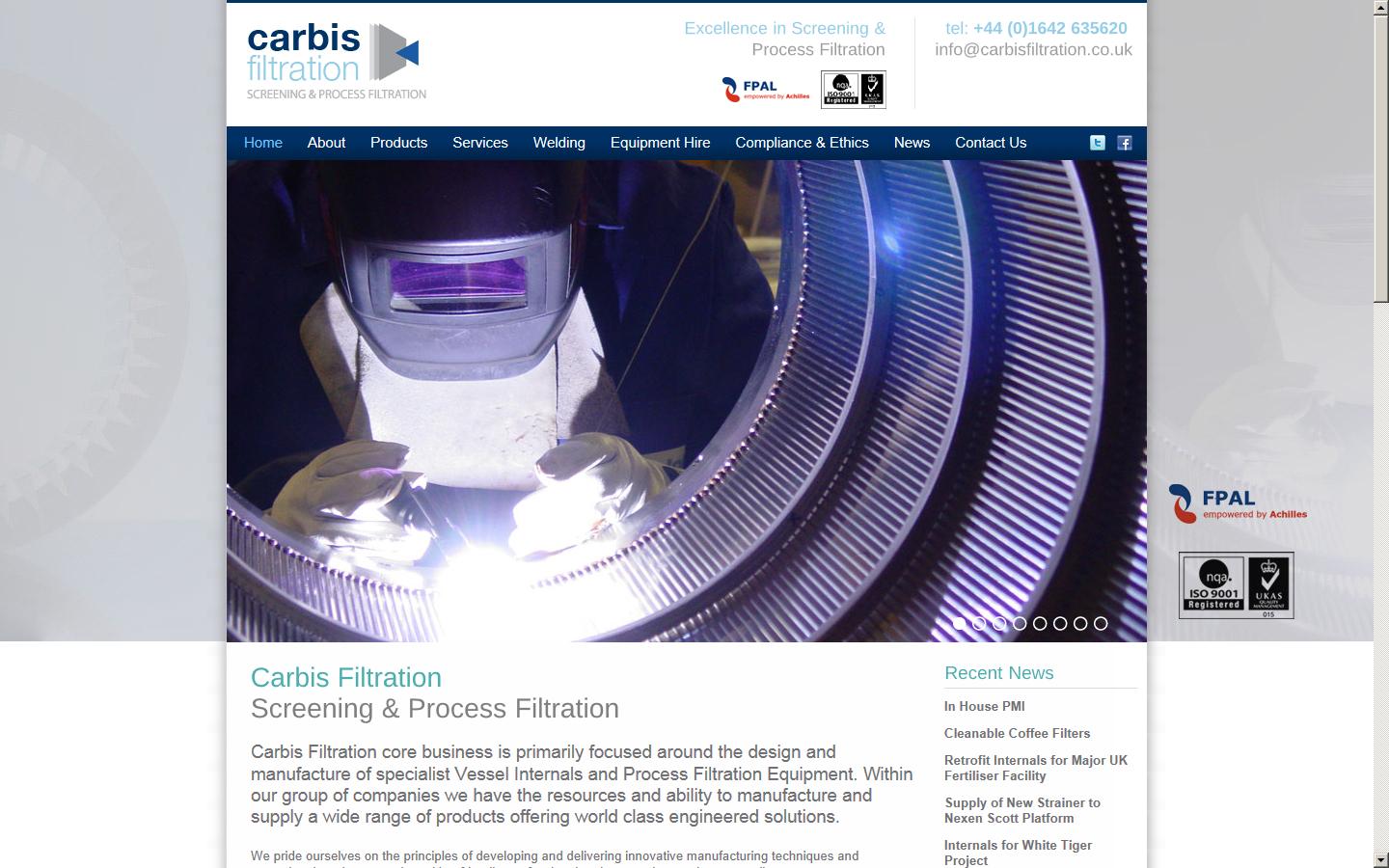 Carbis Filtration Ltd Website