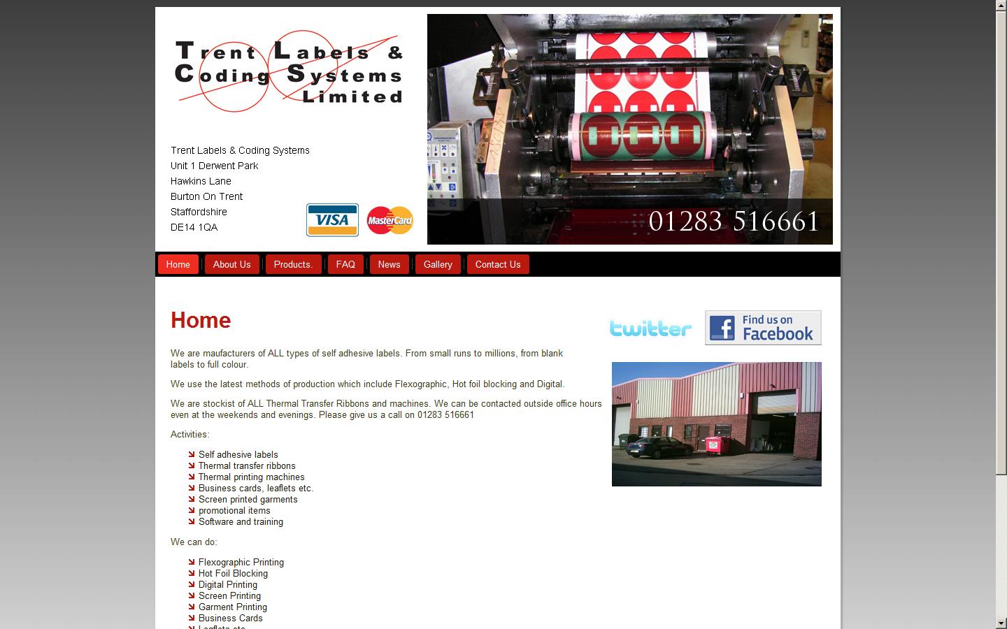 Trent Labels & Codeing Systems Ltd Website