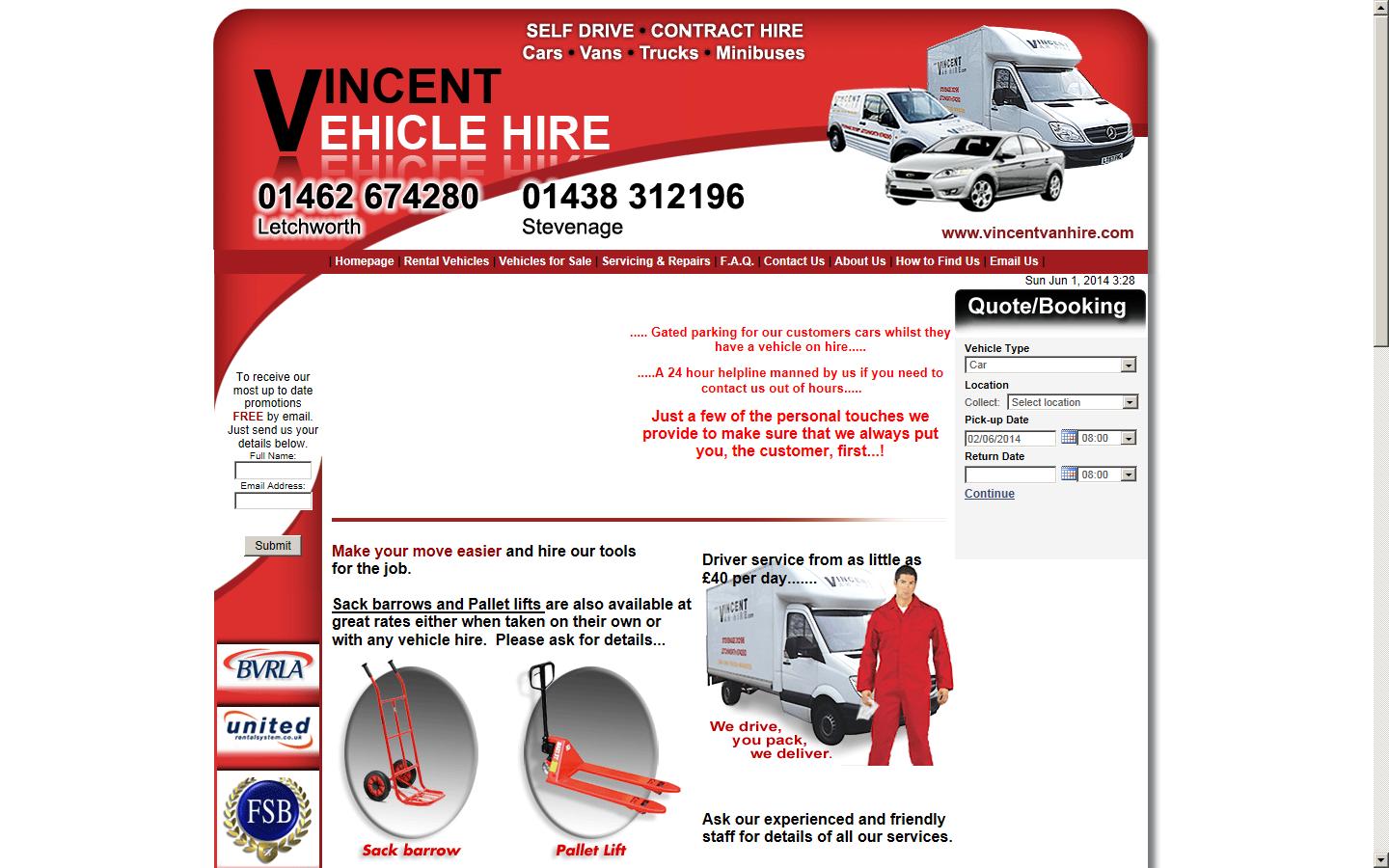 Vincent Vehicle Hire Ltd Website