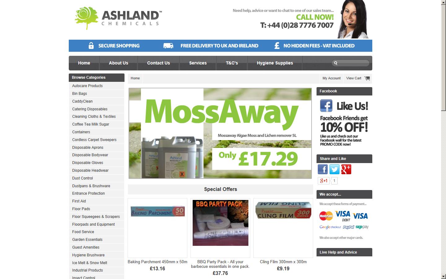Ashland Chemicals and Hygiene Supplies Website