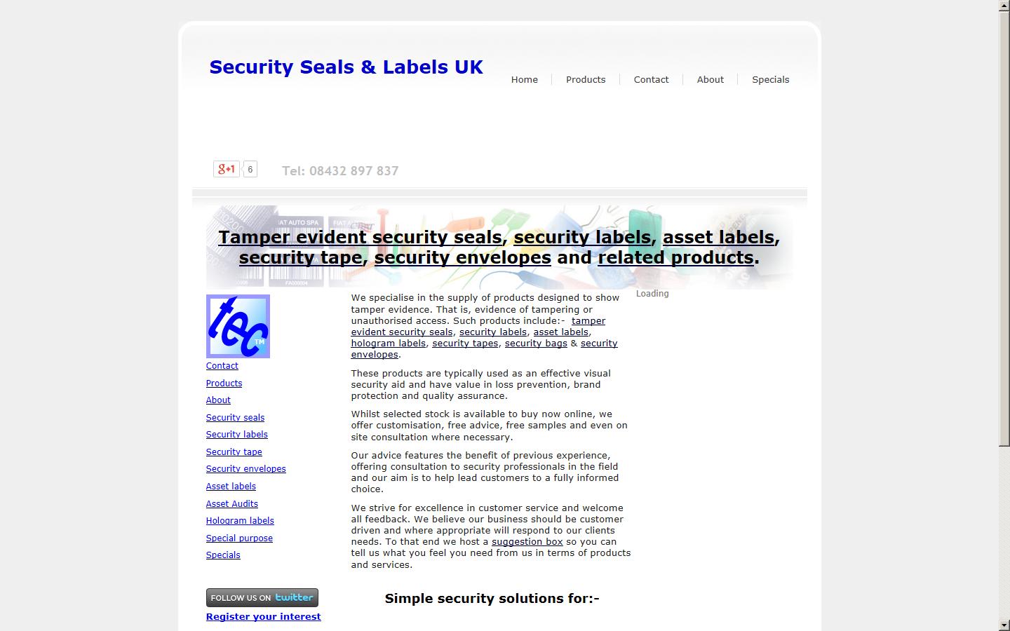 Tamper Evidence Ltd Website