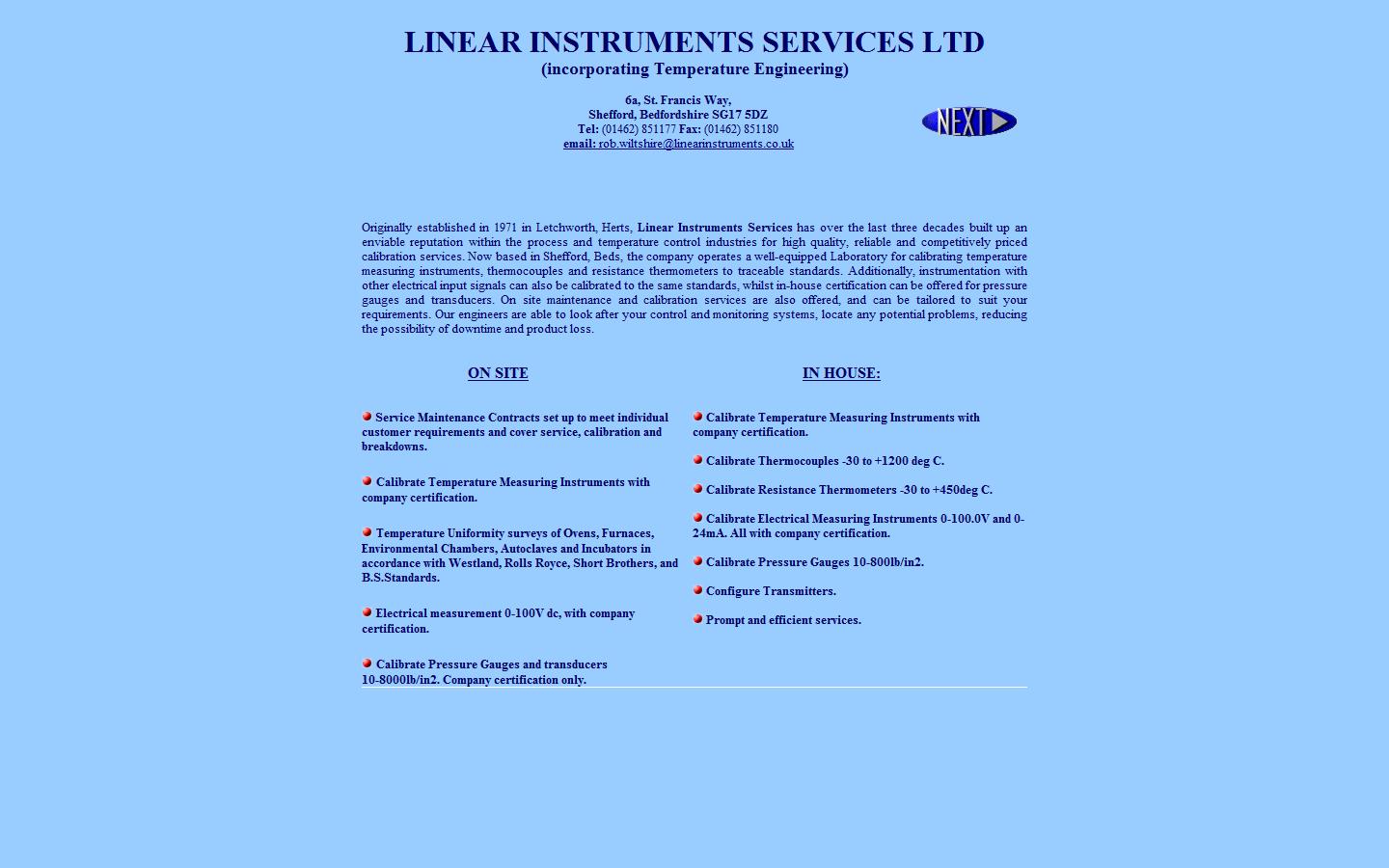 Linear Instrument Service Co. incorporating Temperature  Engineering Website