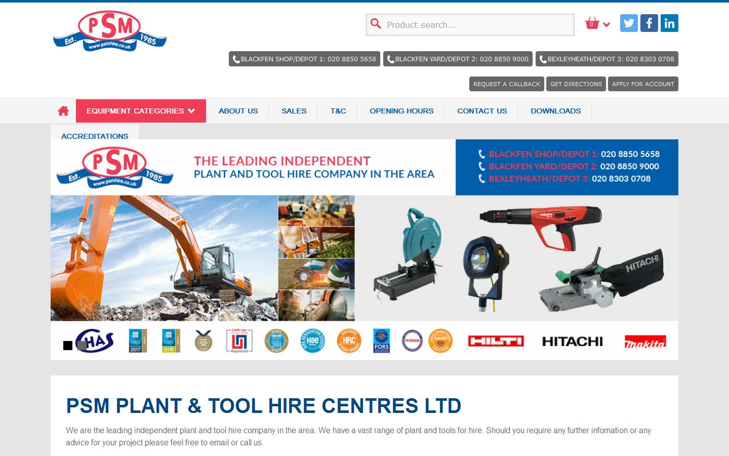 PSM Plant & Tool Hire Centres Ltd Website