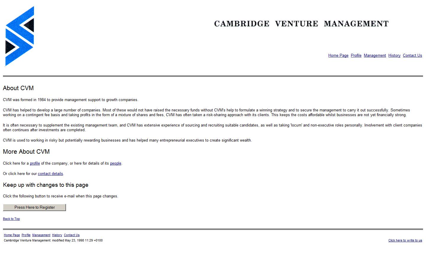 Cambridge Venture Management Ltd Website