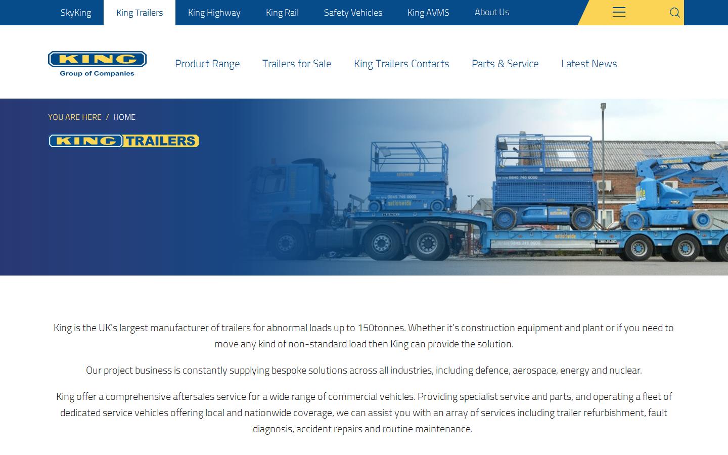 Skyking Equipment Ltd (a division of King Trailers  Ltd) Website