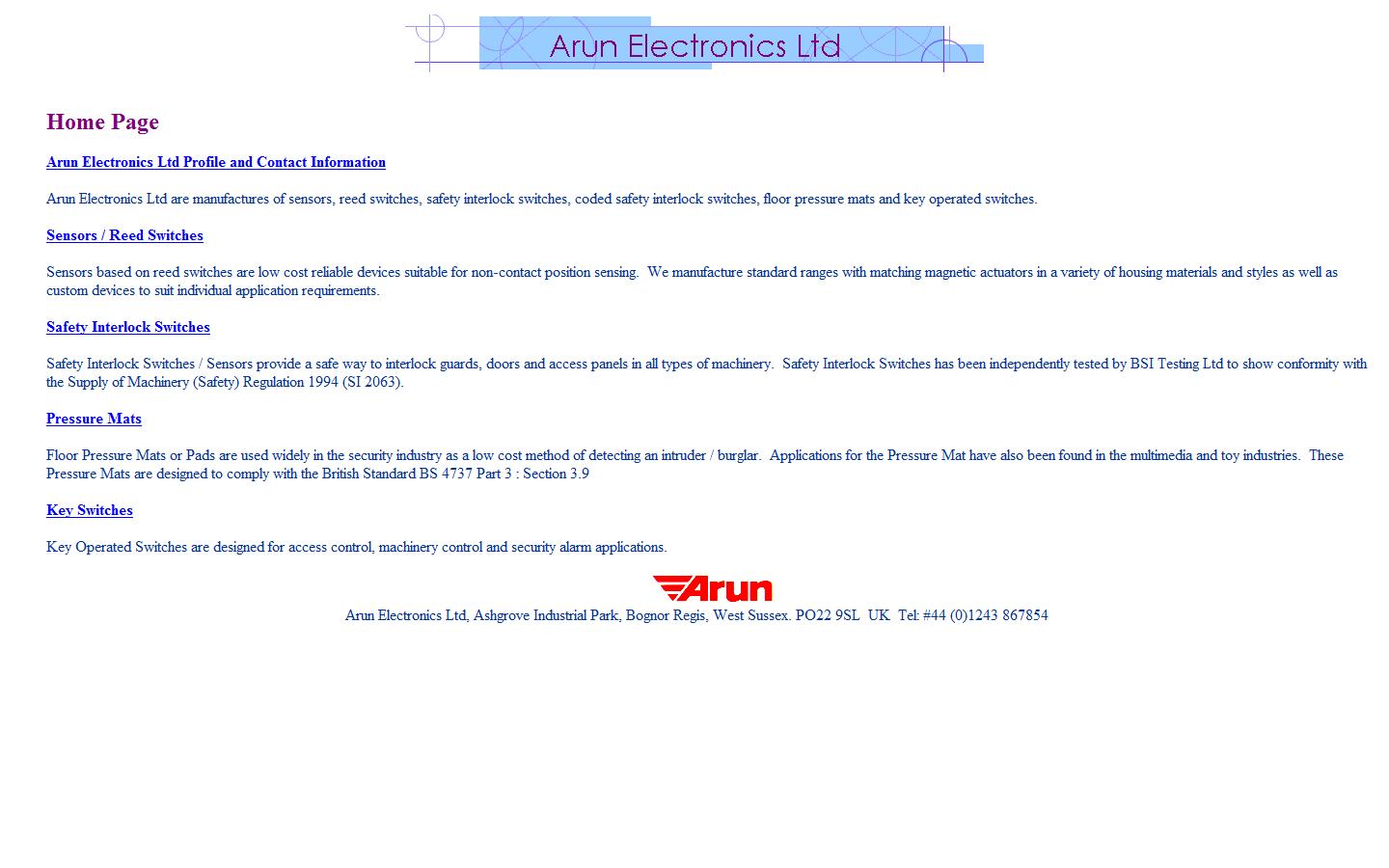 Arun Electronics Ltd Website