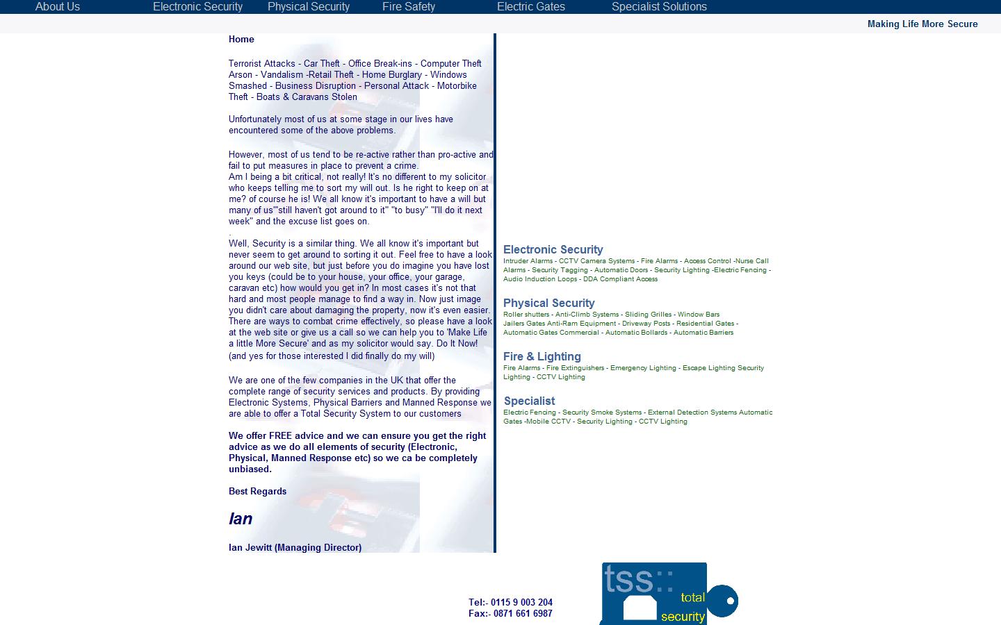 Total Security Systems Website