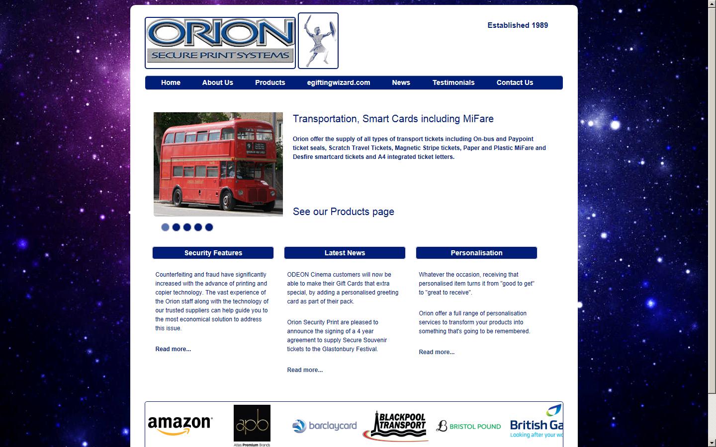 Orion Security Print Ltd Website