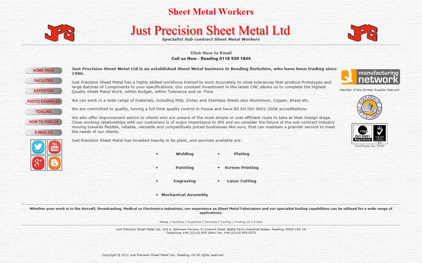 Just Precision Sheetmetal Website