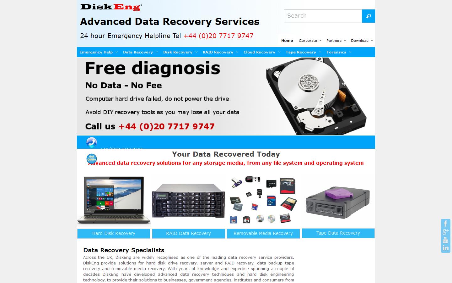 DiskEng (Advanced Data Recovery Services) Website