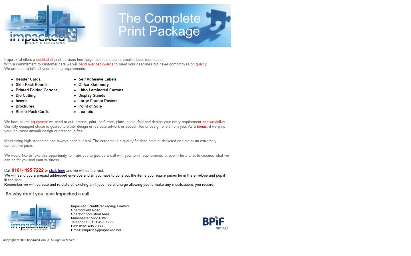 Impacked (Print & Packaging) Ltd Website