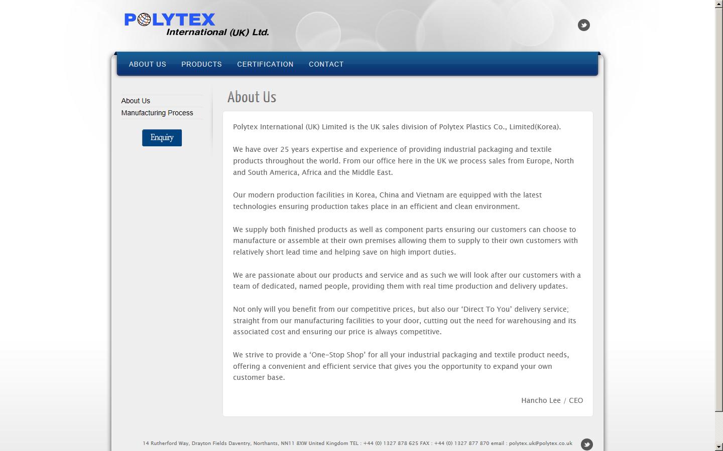 Polytex International (Uk) Ltd Website