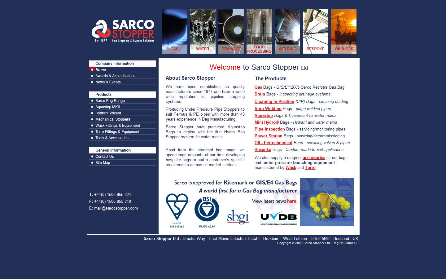 Sarco Stopper Ltd Website