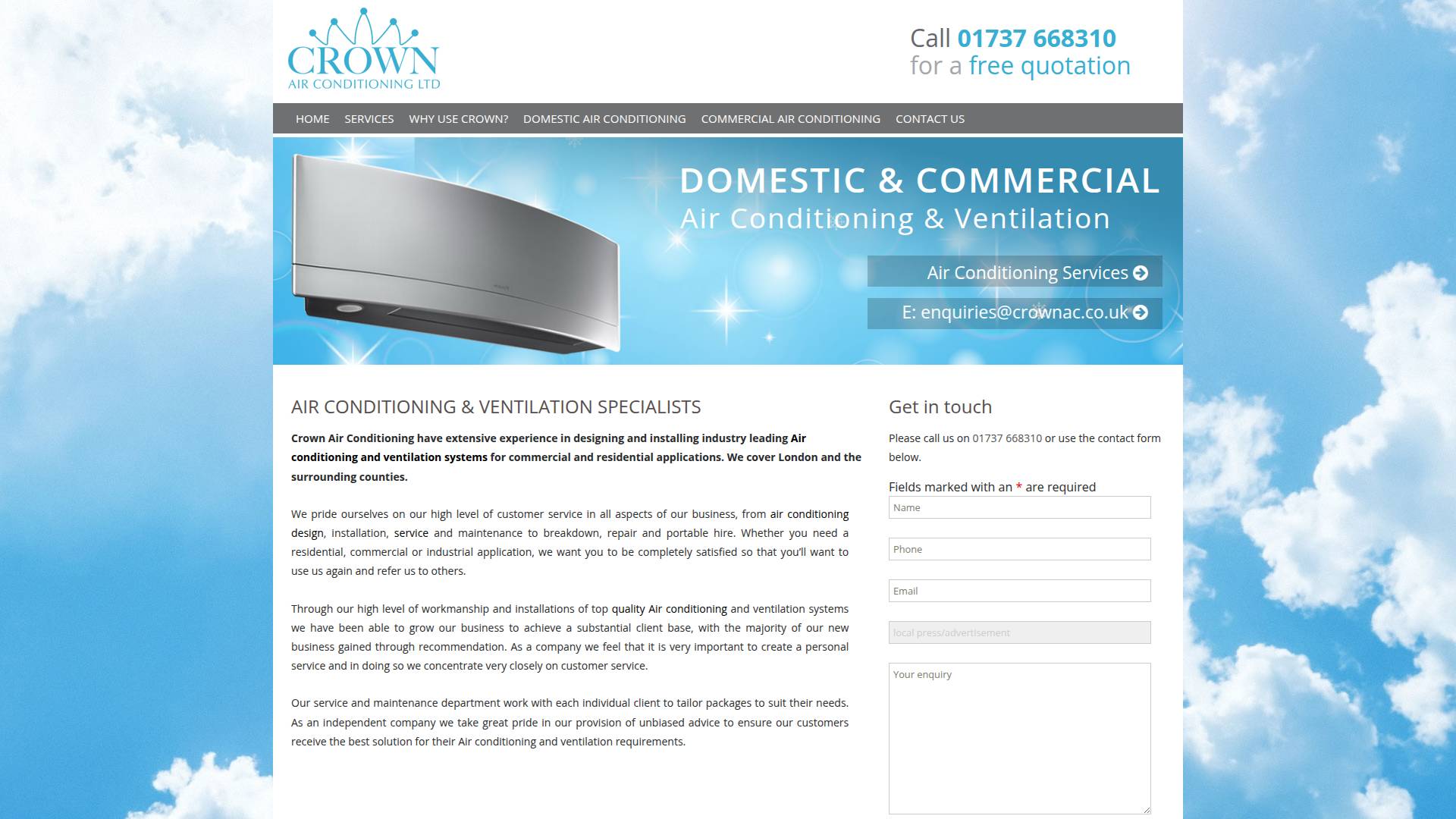 Crown Air Conditioning Ltd  Website