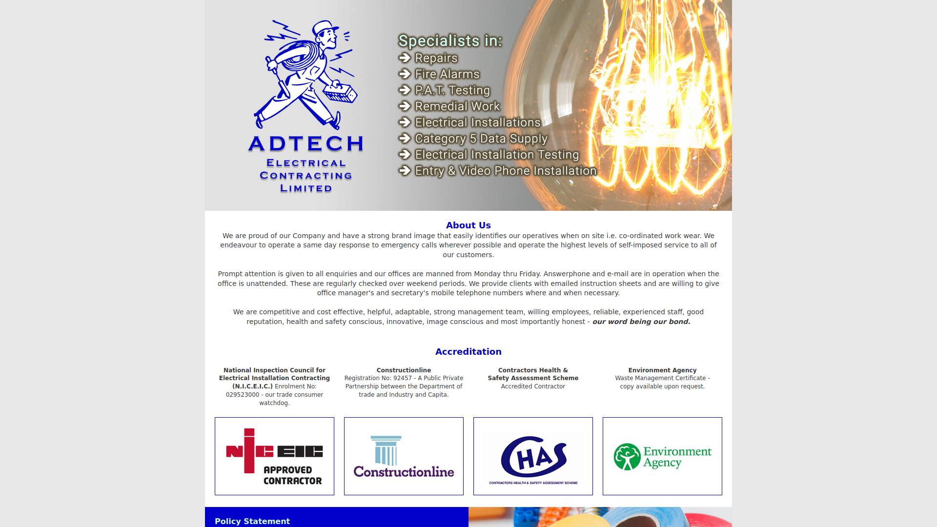 Adtech Electrical Contracting Ltd Website