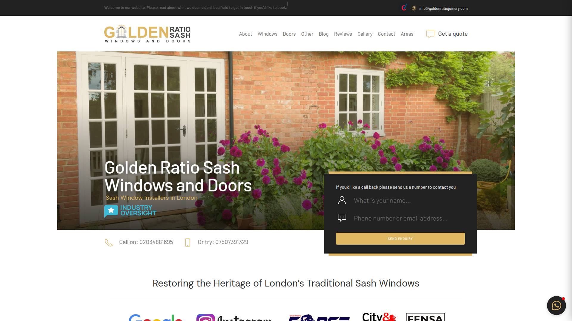 Golden Ratio Sash Windows and Doors Website
