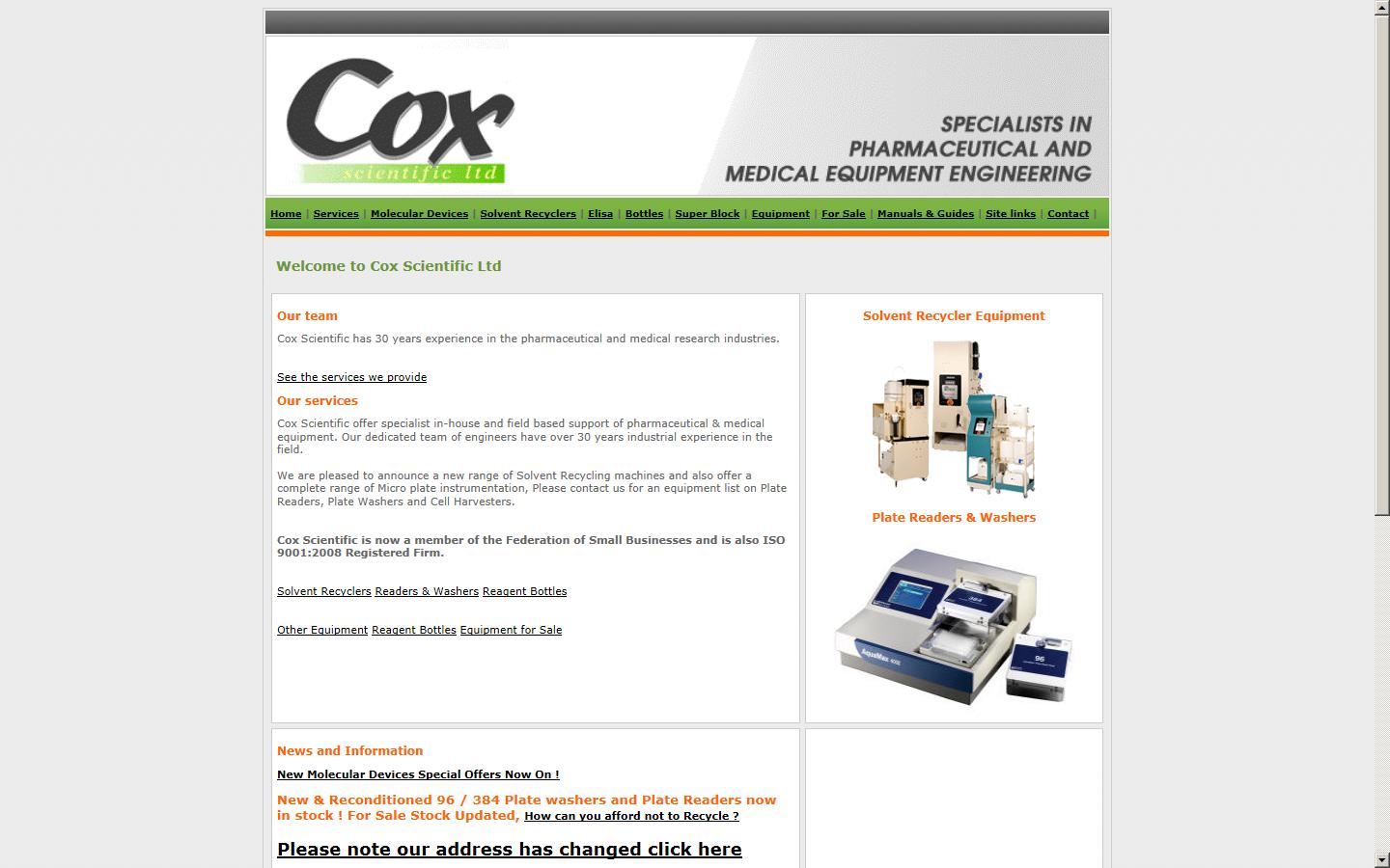 Cox Scientifics Ltd Website